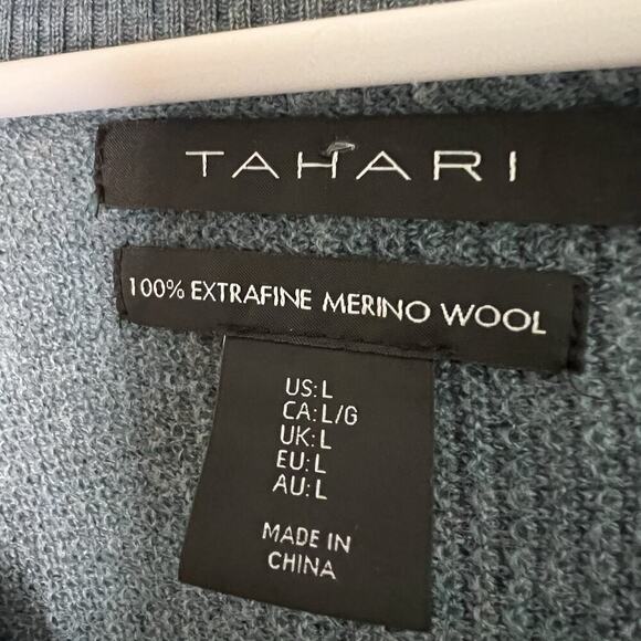 Tahari Womens 100% Merino Wool Knit V Neck Pullover Sweater Sz L Blue - Picture 7 of 12